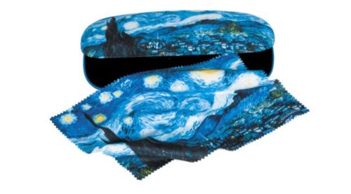 FRI.12526 Szemüvegtok textilbevonatú,törlőkendővel 16x4x6,5cm,Van Gogh:Csillagos éj