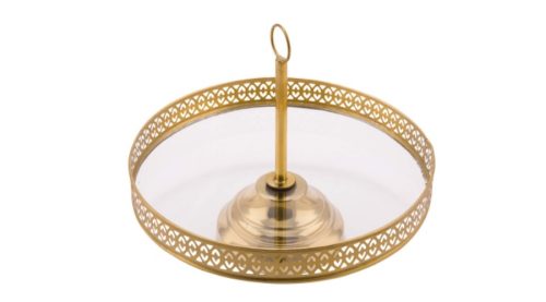 Geh.22203170 Asztali kínáló arany színű fém, üvegbetéttel, 25x25x21cm