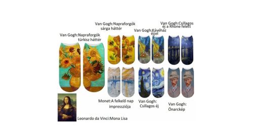 H.C.021-0001 Zokni Van Gogh/Monet/Da Vinci, polyester, uni méret