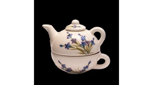 V.K.28-17 Romantik festett egyszemélyes teás,levendula,kerámia,kézzel festett-0,25dl+0,25dl